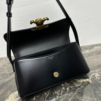 CELINE 25S TRIOMPHE BAG 24 IN BLACK SHINY CALFSKIN
