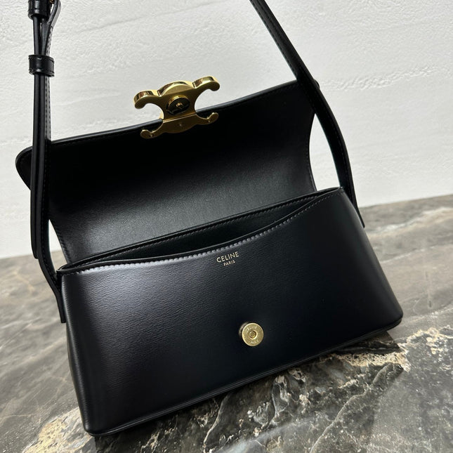 CELINE 25S TRIOMPHE BAG 24 IN BLACK SHINY CALFSKIN