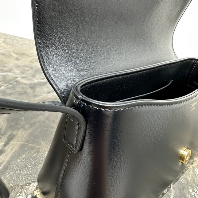 CELINE 25S TRIOMPHE BAG 24 IN BLACK SHINY CALFSKIN