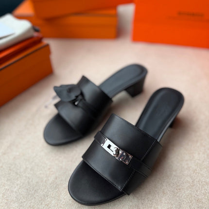 HIGH MULES IN BLACK CALFSKIN