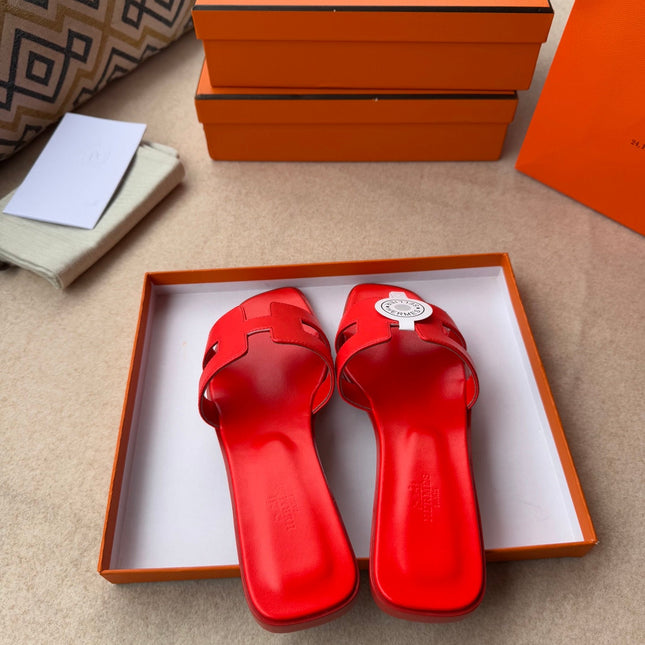 0RAN SANDALS IN CHERRY RED CALFSKIN