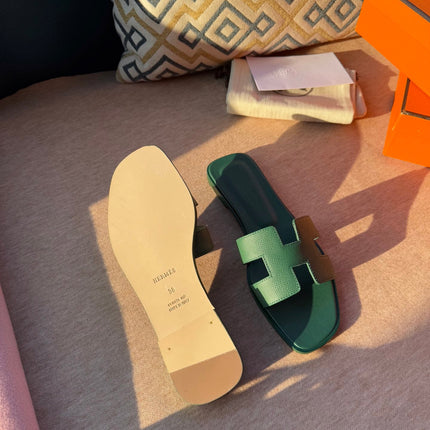 0RAN SANDALS IN HUNTER GREEN CALFSKIN