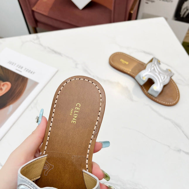 TRIOMPHE SLIDE IN SILVER CALFSKIN