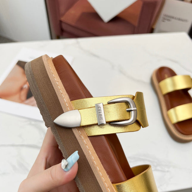 TWO-STRAP SANDALS IN GOLD CALFSKIN