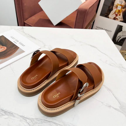 TWO-STRAP SANDALS IN BRONZE BROWN CALFSKIN
