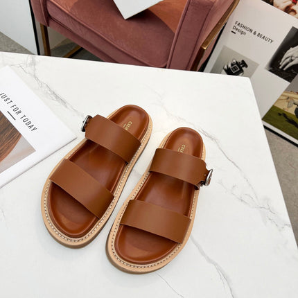 TWO-STRAP SANDALS IN BRONZE BROWN CALFSKIN