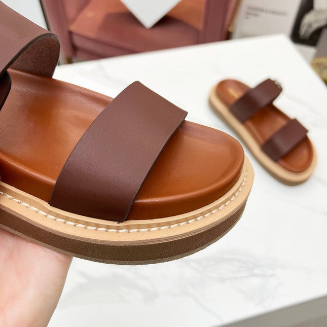 TWO-STRAP SANDALS IN CHESTNUT BROWN CALFSKIN