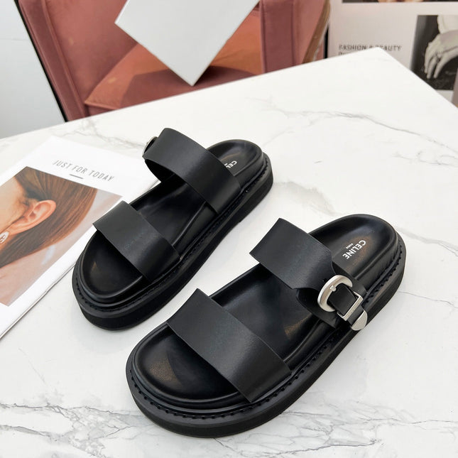 TWO-STRAP SANDALS IN BLACK CALFSKIN