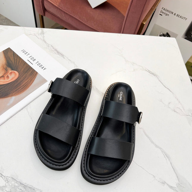 TWO-STRAP SANDALS IN BLACK CALFSKIN