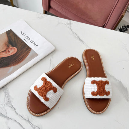 LYMPIA MULE WHITE RAFFIA AND TAN WOOL