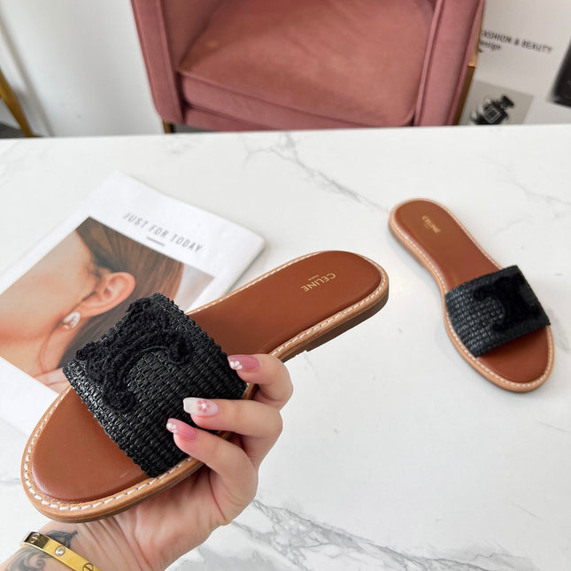 LYMPIA MULE BLACK RAFFIA AND WOOL