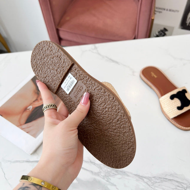 LYMPIA MULE BEIGE RAFFIA BLACK WOOL LOGO