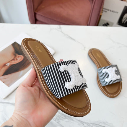 LYMPIA MULE STRIPED CANVAS WOOL LOGO