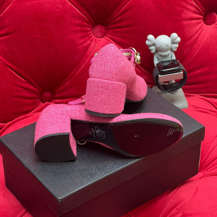 HIGH MARY JANE SHOES HOT PINK WOOL TWEED
