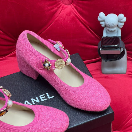 HIGH MARY JANE SHOES HOT PINK WOOL TWEED