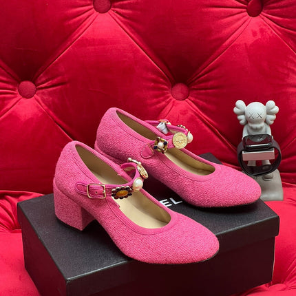 HIGH MARY JANE SHOES HOT PINK WOOL TWEED