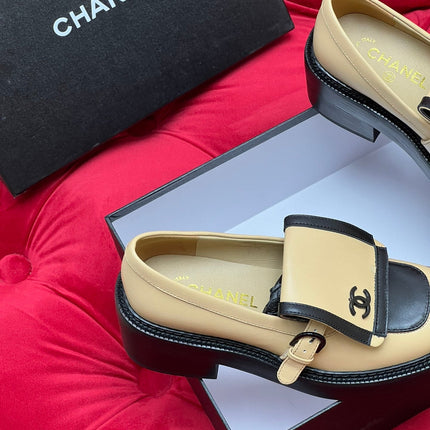 CC MOCCASIN LOAFER IN YELLOW CREAM MIX BLACK LAMBSKIN