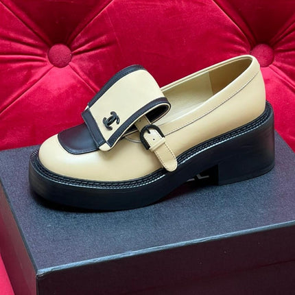 CC MOCCASIN LOAFER IN YELLOW CREAM MIX BLACK LAMBSKIN