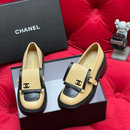 CC MOCCASIN LOAFER IN YELLOW CREAM MIX BLACK LAMBSKIN