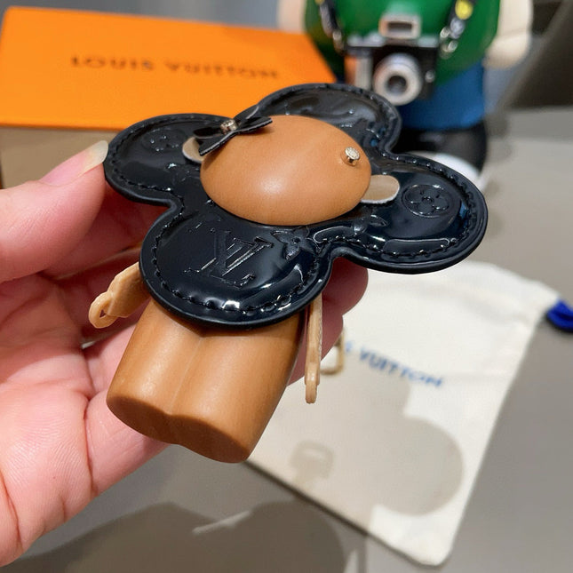 LV KEYCHAIN IN BLACK CALFSKIN AND WOOD