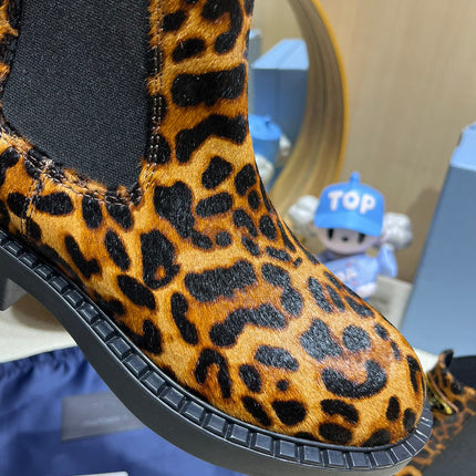 ANKLE BOOTS ATTACHED TRIANGLE LOGO IN LEOPARD PRINT HORSEHAIR
