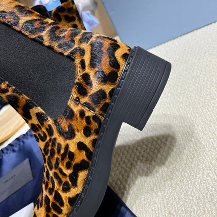 ANKLE BOOTS ATTACHED TRIANGLE LOGO IN LEOPARD PRINT HORSEHAIR