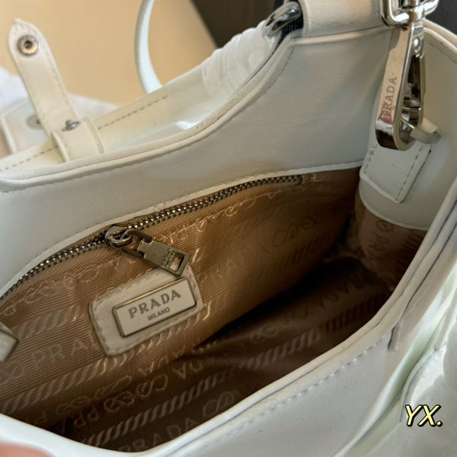 PRA 23 MOON PADDED BAG WHITE CALFSKIN WITH STRAP