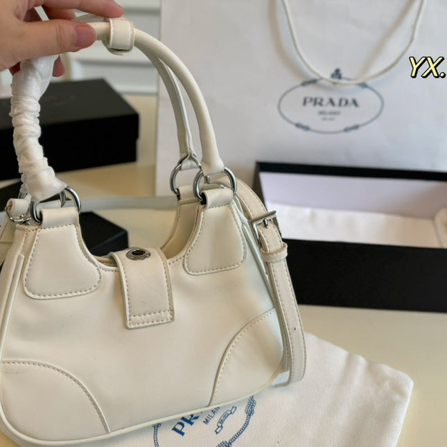 PRA 23 MOON PADDED BAG WHITE CALFSKIN WITH STRAP