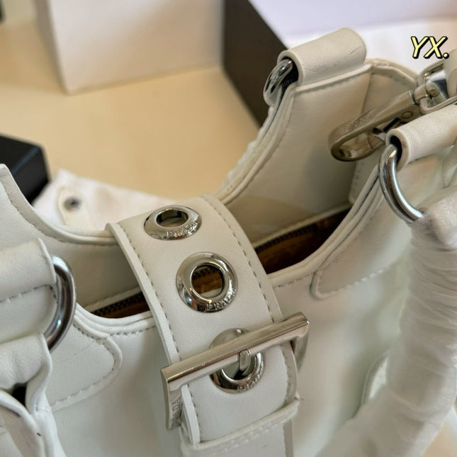 PRA 23 MOON PADDED BAG WHITE CALFSKIN WITH STRAP