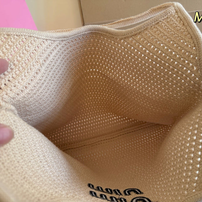 HOLLOW KNITTED TOTE BAG 35 IN OFF WHITE MIX BLACK WOVEN FABRIC