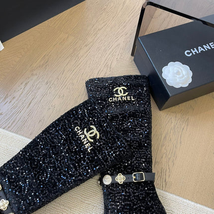 KNEE HIGH BOOTS IN BLACK CALFSKIN AND SEQUINS