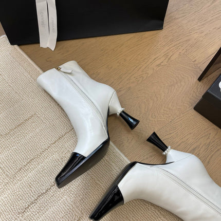 BONGADE BOOTS IN WHITE MIX BLACK CALFSKIN