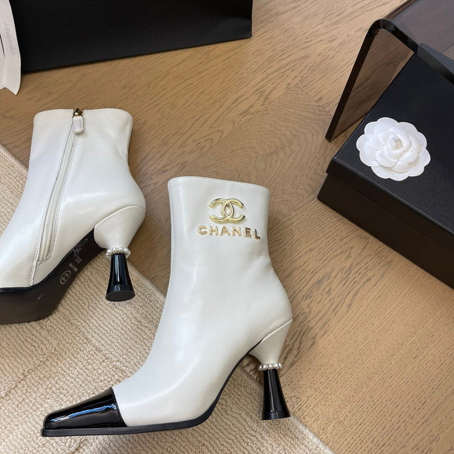 BONGADE BOOTS IN WHITE MIX BLACK CALFSKIN