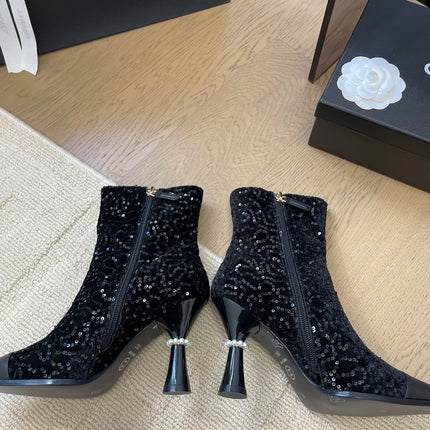 BONGADE BOOTS IN BLACK CALFSKIN AND SEQUINS