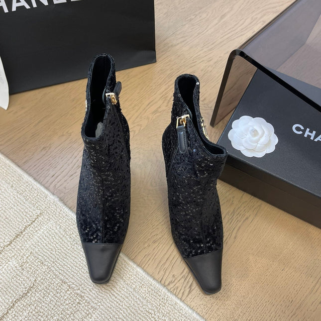 BONGADE BOOTS IN BLACK CALFSKIN AND SEQUINS