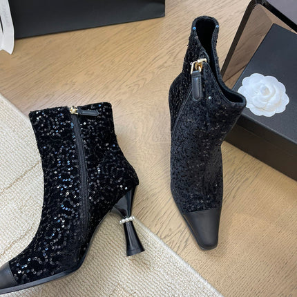 BONGADE BOOTS IN BLACK CALFSKIN AND SEQUINS