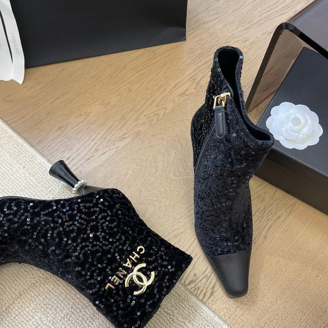 BONGADE BOOTS IN BLACK CALFSKIN AND SEQUINS