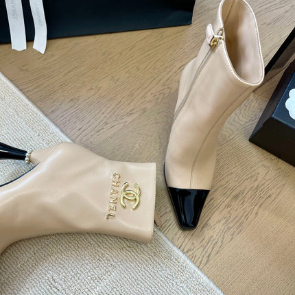 BONGADE BOOTS IN BEIGE MIX BLACK CALFSKIN