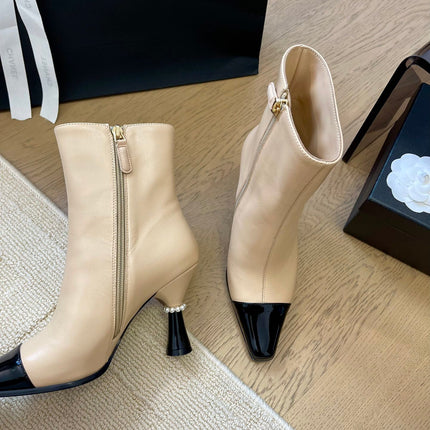 BONGADE BOOTS IN BEIGE MIX BLACK CALFSKIN