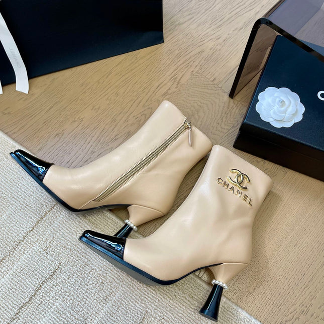 BONGADE BOOTS IN BEIGE MIX BLACK CALFSKIN