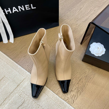 BONGADE BOOTS IN BEIGE MIX BLACK CALFSKIN