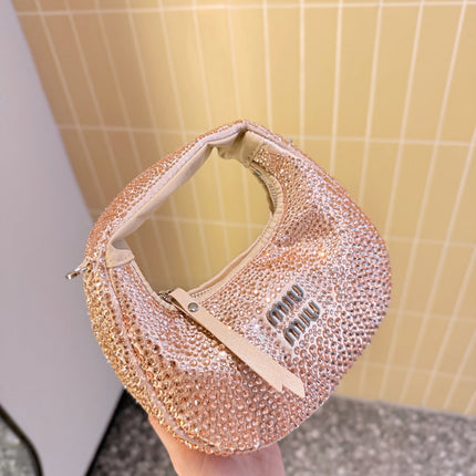 PARTY RHINESTONE BAG 17 IN LIGHT PINK FABRIC AND LEATHER TRIM