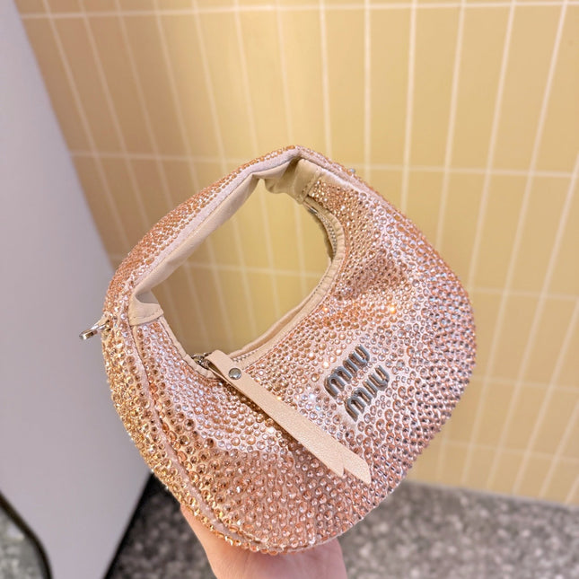 PARTY RHINESTONE BAG 17 IN LIGHT PINK FABRIC AND LEATHER TRIM
