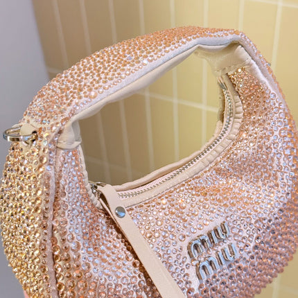 PARTY RHINESTONE BAG 17 IN LIGHT PINK FABRIC AND LEATHER TRIM