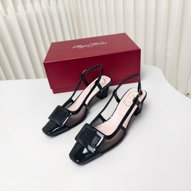 ROGER VIVIER 25S BELLE VIVIER SLINGBACK PUMPS 45MM IN BLACK MESH FABRIC