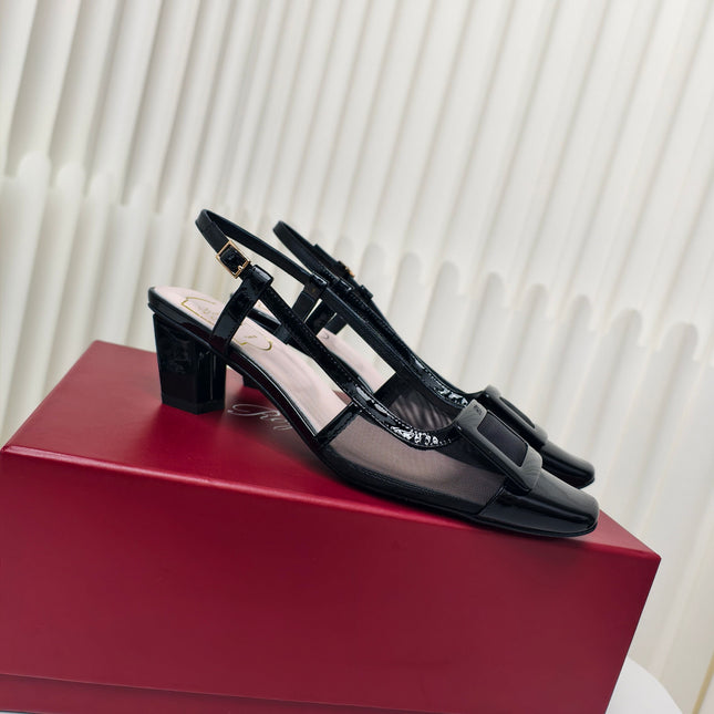 ROGER VIVIER 25S BELLE VIVIER SLINGBACK PUMPS 45MM IN BLACK MESH FABRIC