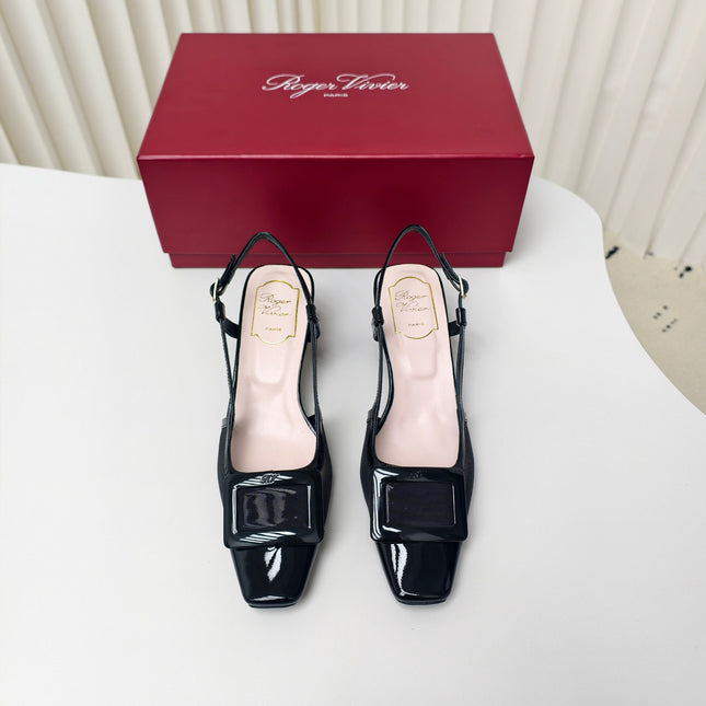 ROGER VIVIER 25S BELLE VIVIER SLINGBACK PUMPS 45MM IN BLACK MESH FABRIC