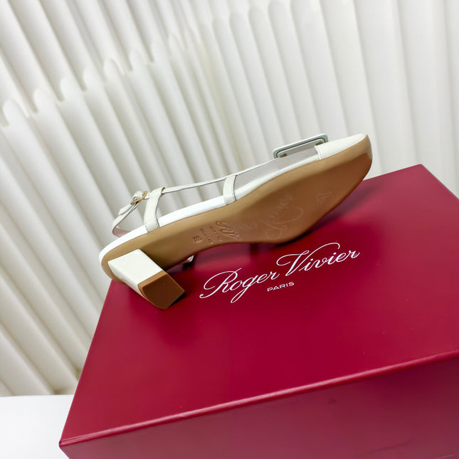 ROGER VIVIER 25S BELLE VIVIER SLINGBACK PUMPS 45MM IN LIGHT SAGE MESH FABRIC