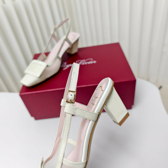 ROGER VIVIER 25S BELLE VIVIER SLINGBACK PUMPS 45MM IN LIGHT SAGE MESH FABRIC