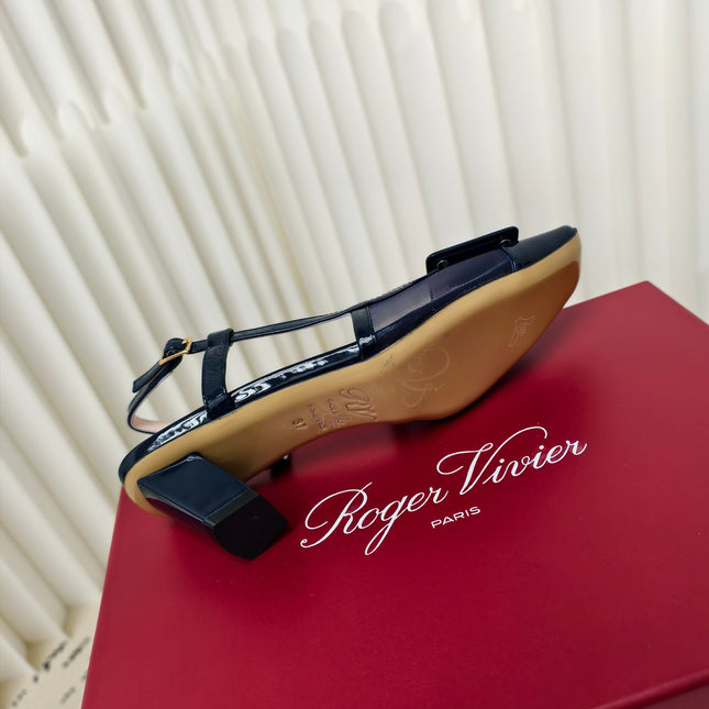 ROGER VIVIER 25S BELLE VIVIER SLINGBACK PUMPS 45MM IN NAVY BLUE MESH FABRIC